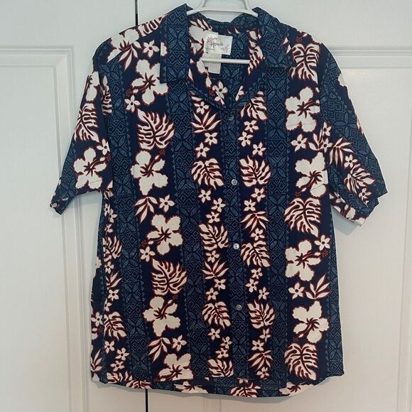 howie Other - Men's Y2K Floral Hawaiian Shirt Blue White Red Vintage Howie made in Hawaii XL